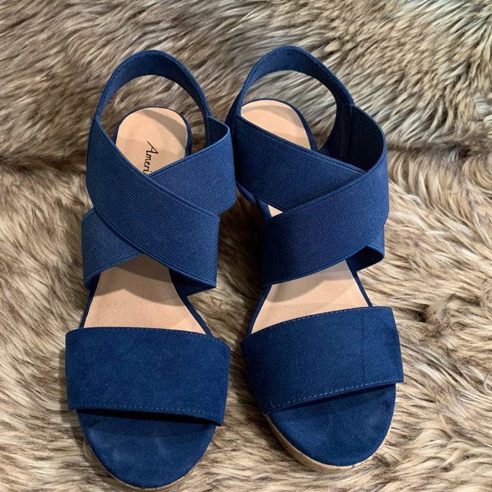 EUC blue wedge heel